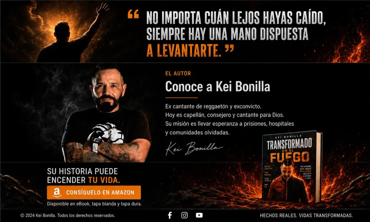 Full-width call to action artwork from the Transformado en el Fuego website