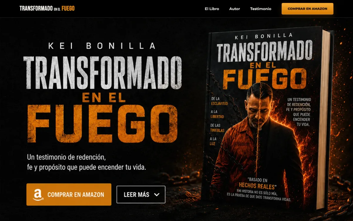 The Transformado en el Fuego homepage on a desktop browser