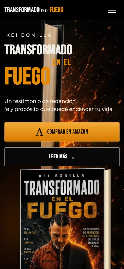 The Transformado en el Fuego homepage on a mobile phone