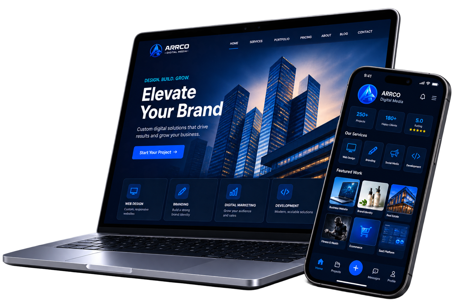 Professional small business website design by ARRCO Digital Media shown on laptop and mobile devices